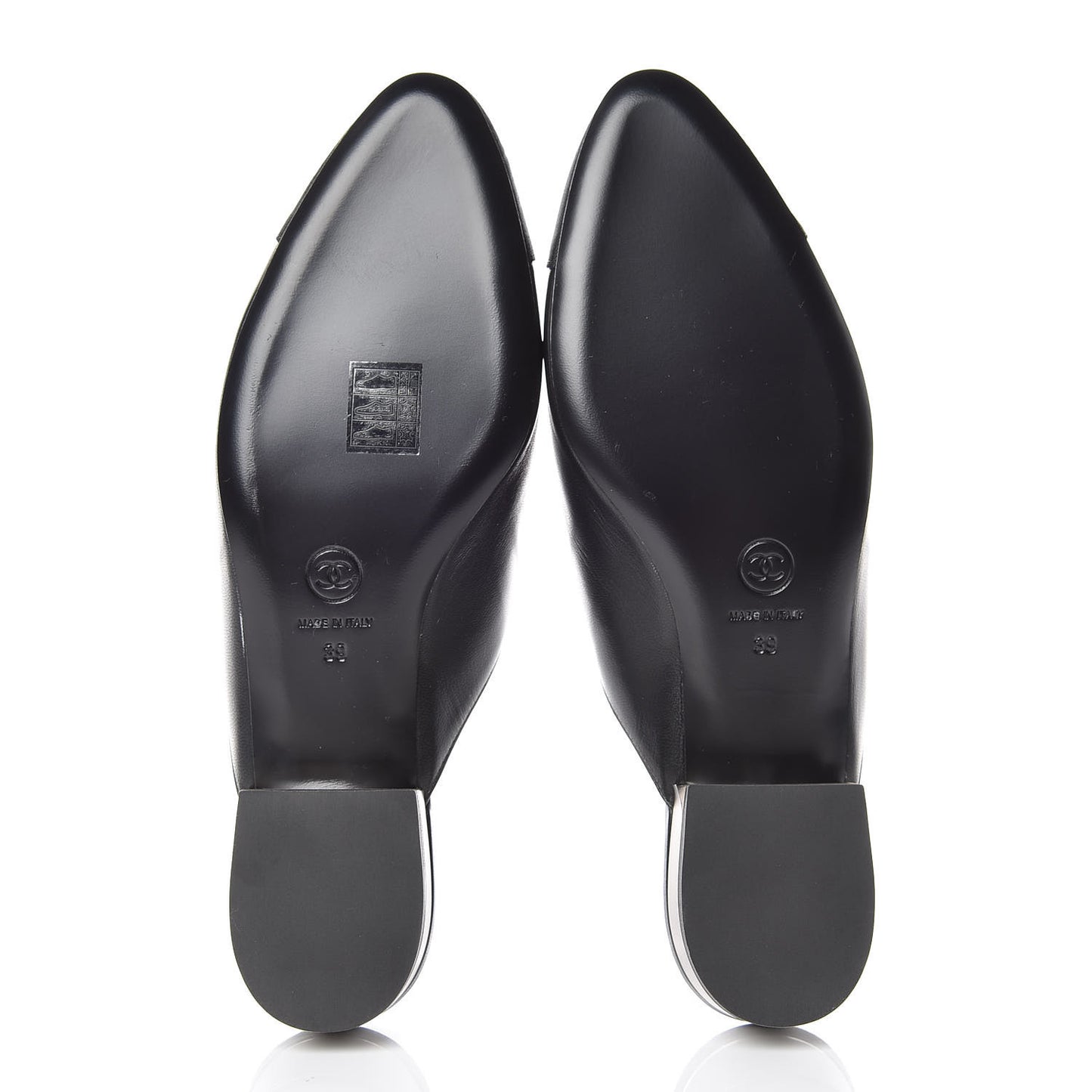 Lambskin Grosgrain Cap Toe CC Mules 39 Black