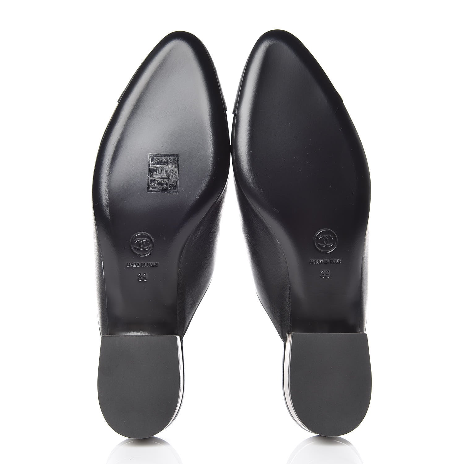 Chanel Lambskin Grosgrain Cap Toe CC Mules 39 Black 5 of 11