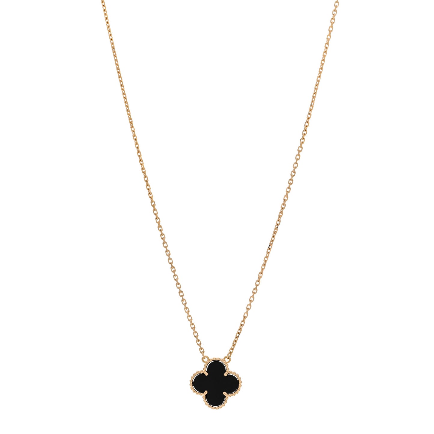 18K Yellow Gold Black Onyx Vintage Alhambra Pendant Necklace