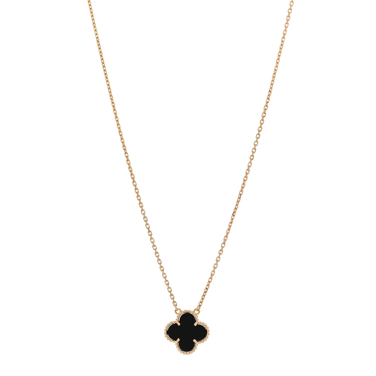 Van Cleef & Arpels 18K Yellow Gold Black Onyx Vintage Alhambra Pendant Necklace 1 of 5