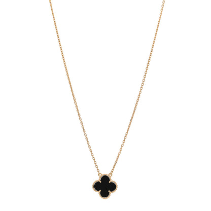 Van Cleef & Arpels 18K Yellow Gold Black Onyx Vintage Alhambra Pendant Necklace 1 of 5