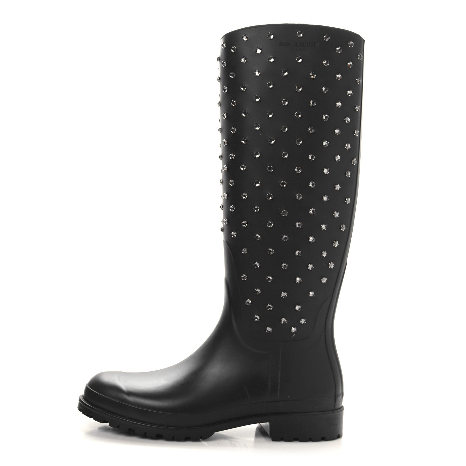 Saint Laurent Rubber Studded Festival Rain Boots 42 Black 1 of 7
