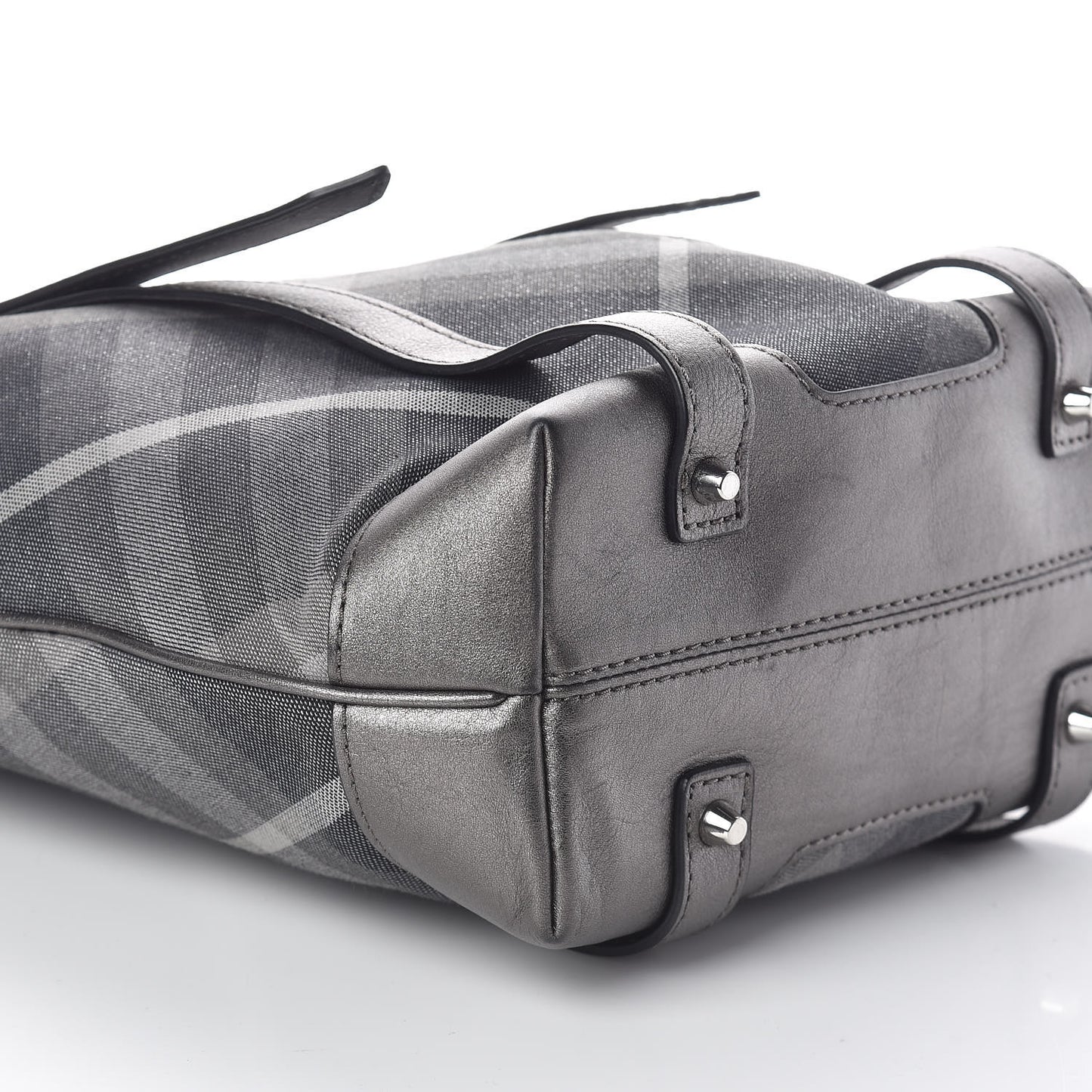 Canvas Calfskin Shimmer Check Tote Grey