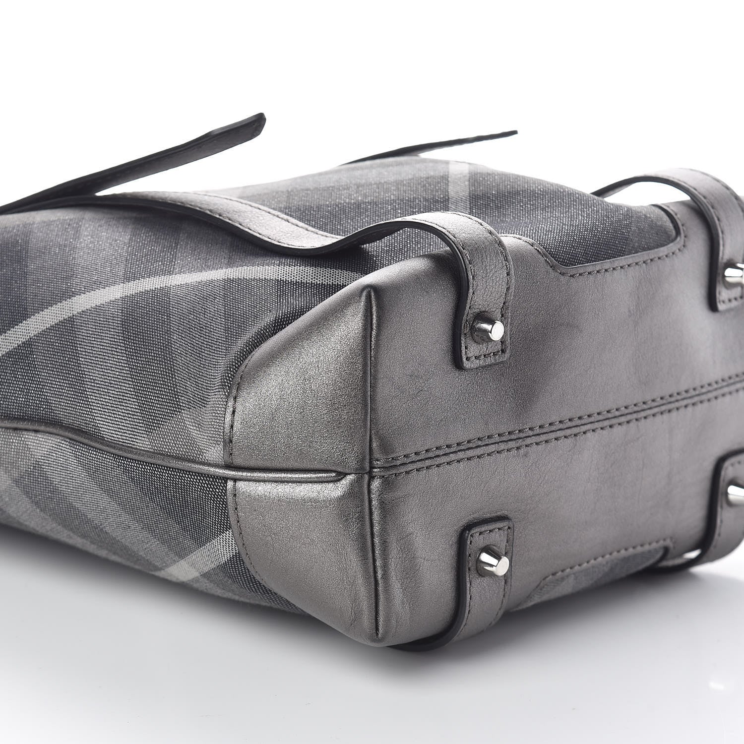 Burberry Canvas Calfskin Shimmer Check Tote Grey 8 of 9