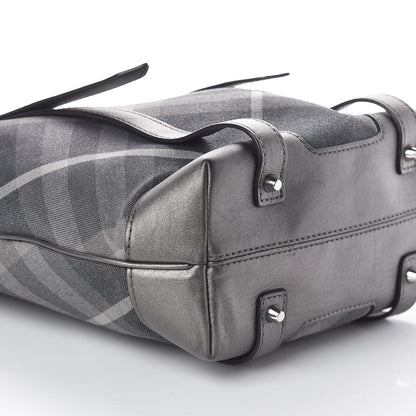 Burberry Canvas Calfskin Shimmer Check Tote Grey 8 of 9