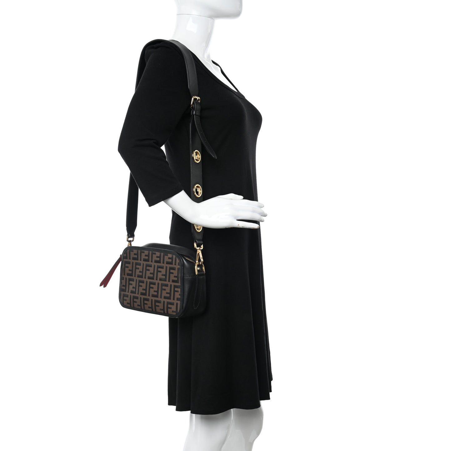 Vitello Century F is Fendi Bi-Color FF 1974 Embossed Camera Case Maya Black