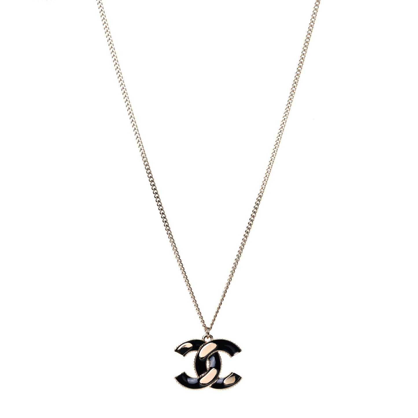 Enamel CC Pendant Necklace Black Light Gold