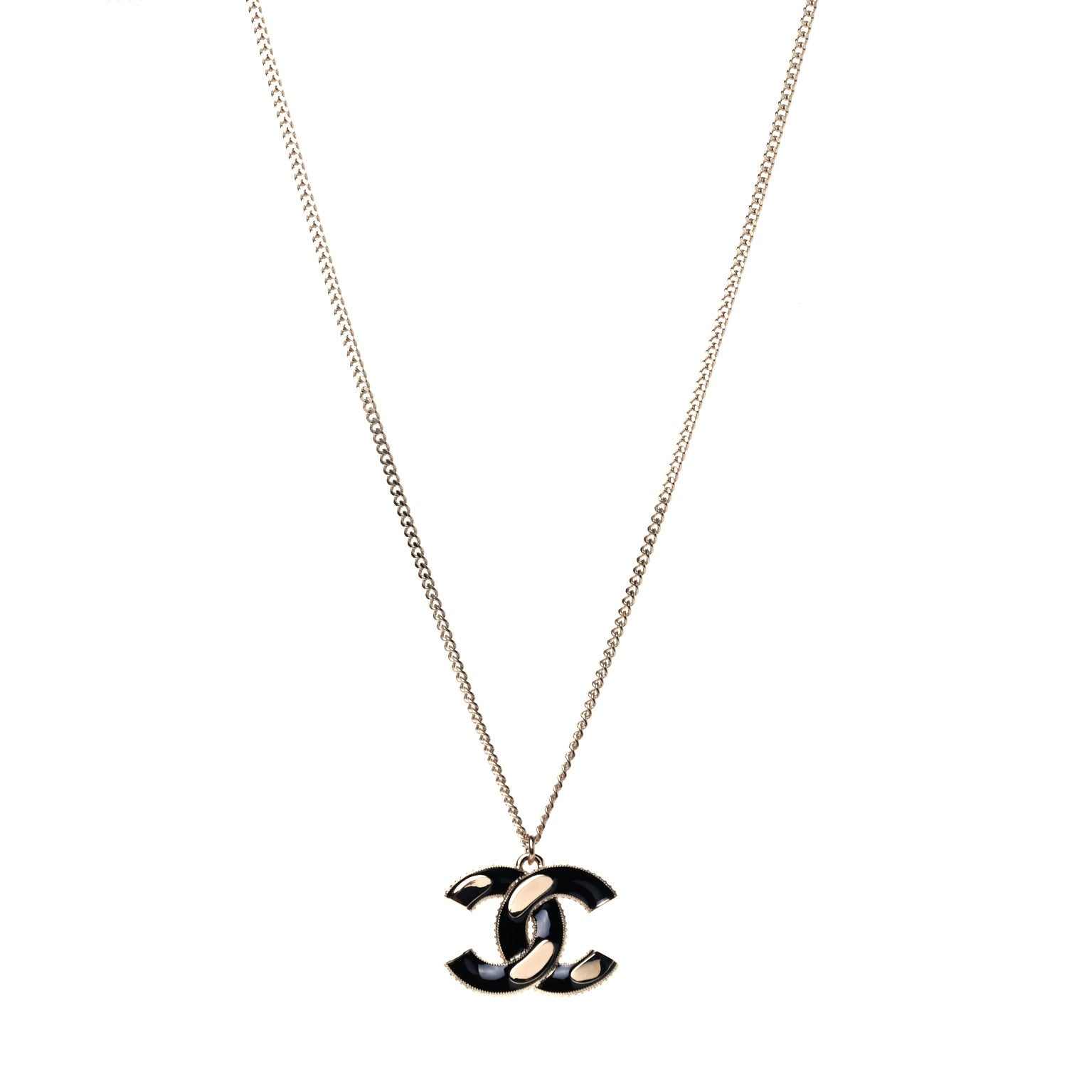 Chanel Enamel CC Pendant Necklace Black Light Gold 1 of 6