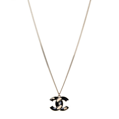 Chanel Enamel CC Pendant Necklace Black Light Gold 1 of 6