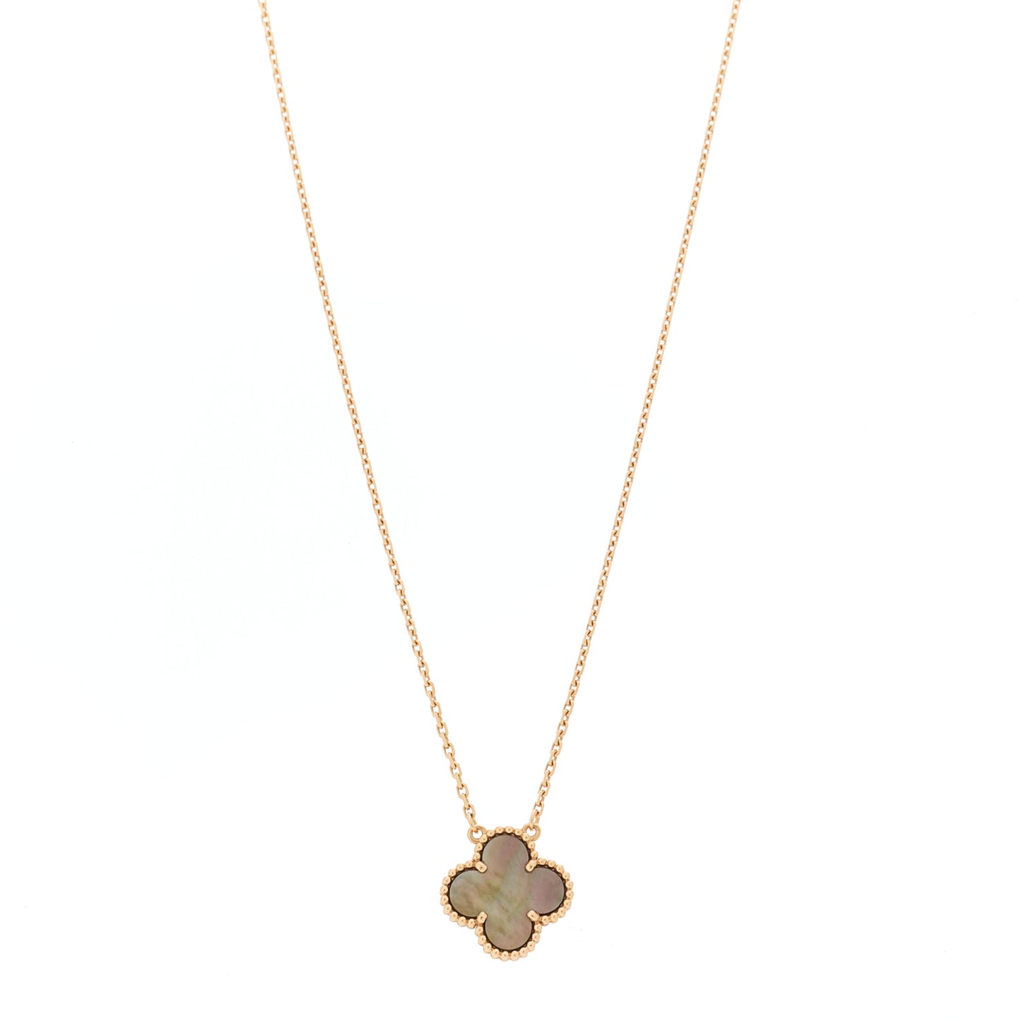 18K Rose Gold Gray Mother of Pearl Vintage Alhambra Pendant Necklace