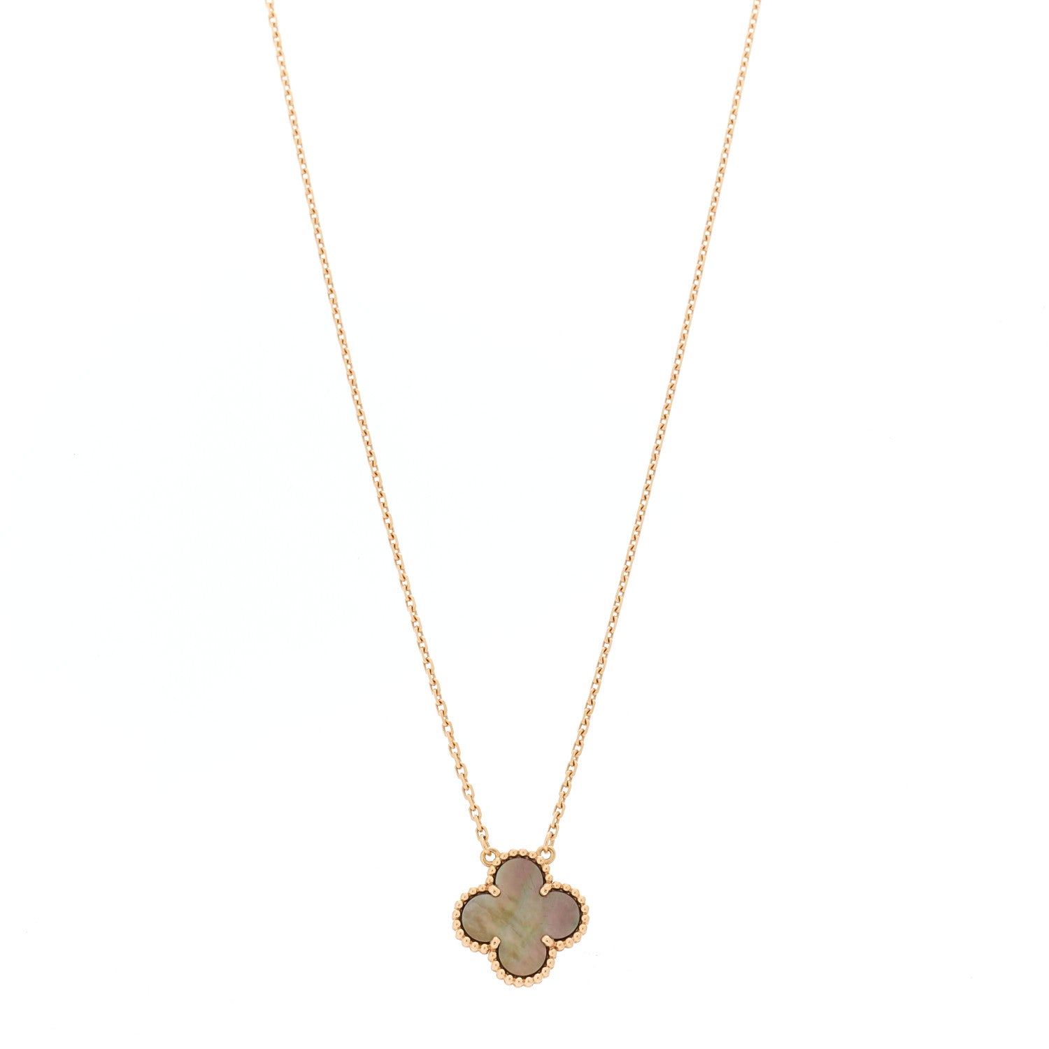 Van Cleef & Arpels 18K Rose Gold Gray Mother of Pearl Vintage Alhambra Pendant Necklace 1 of 6