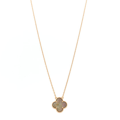 Van Cleef & Arpels 18K Rose Gold Gray Mother of Pearl Vintage Alhambra Pendant Necklace 1 of 6