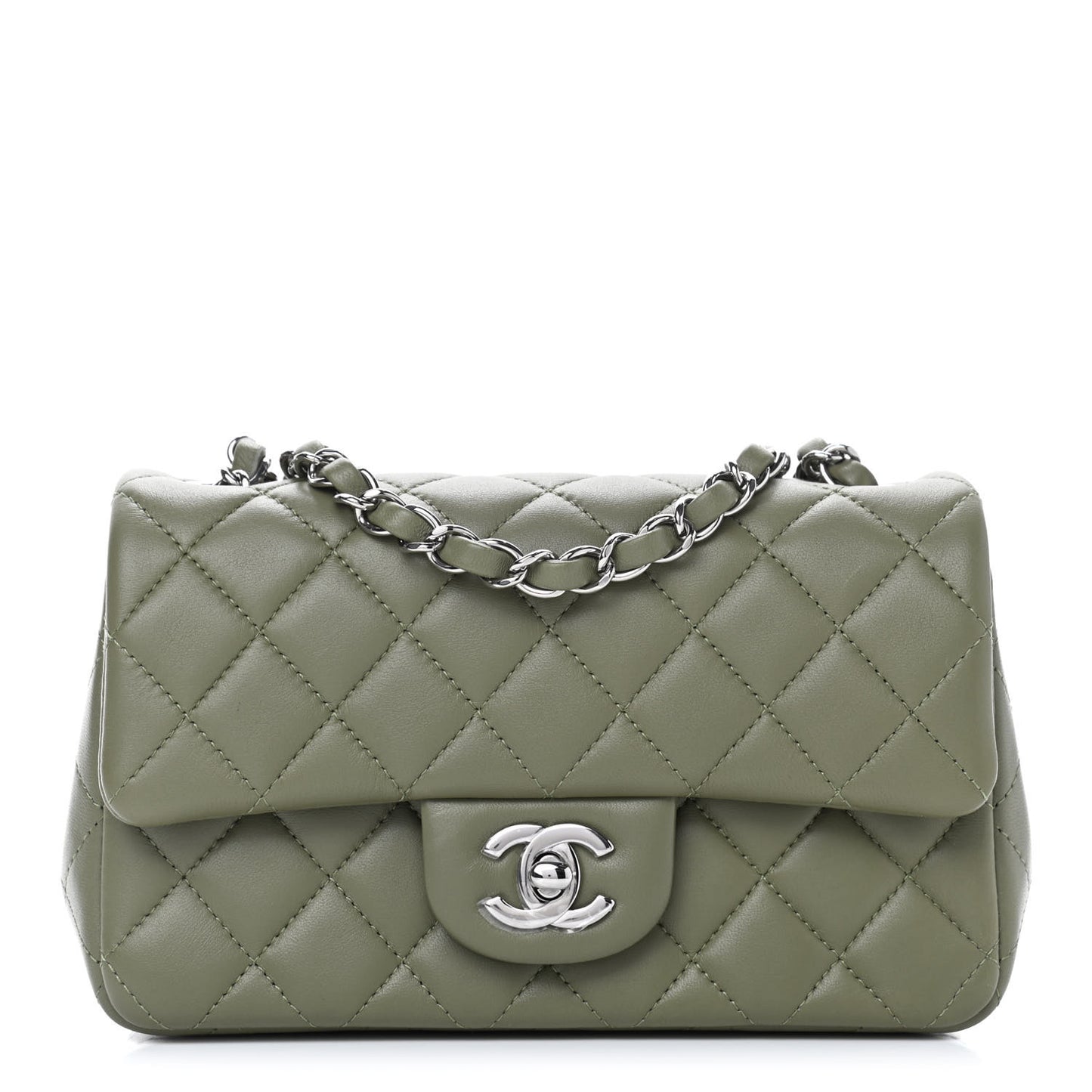 Lambskin Quilted Mini Rectangular Flap Green