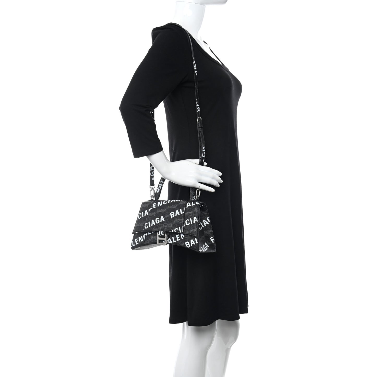 Coated Canvas BB Monogram Allover Logo Small Hourglass Top Handle Bag Black Grey White