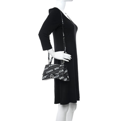 Balenciaga Coated Canvas BB Monogram Allover Logo Small Hourglass Top Handle Bag Black Grey White 2 of 9