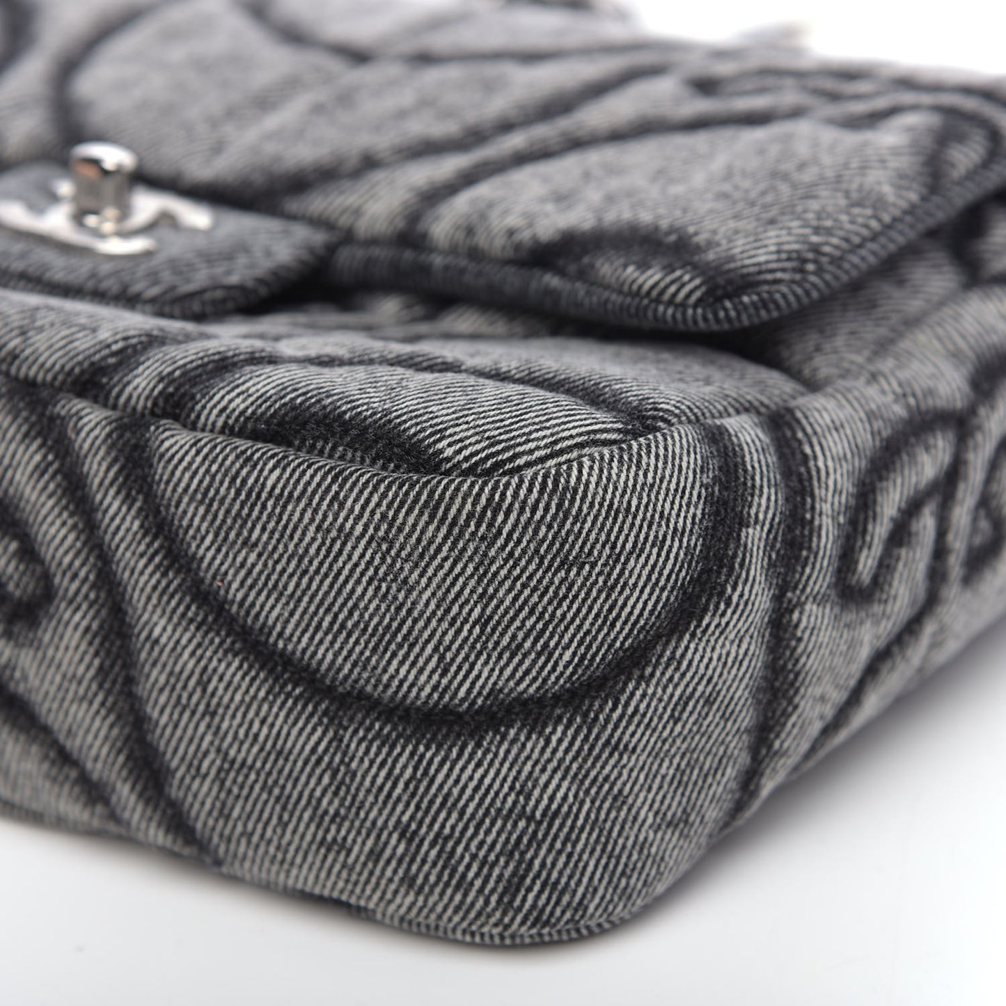 Denim Embossed CC Logo Print Mini Single Flap Black