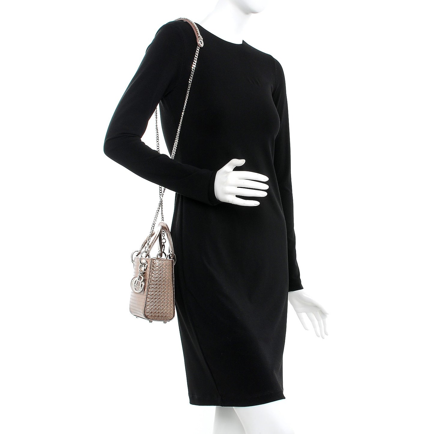 Metallic Patent Micro-Cannage Mini Lady Dior Champagne