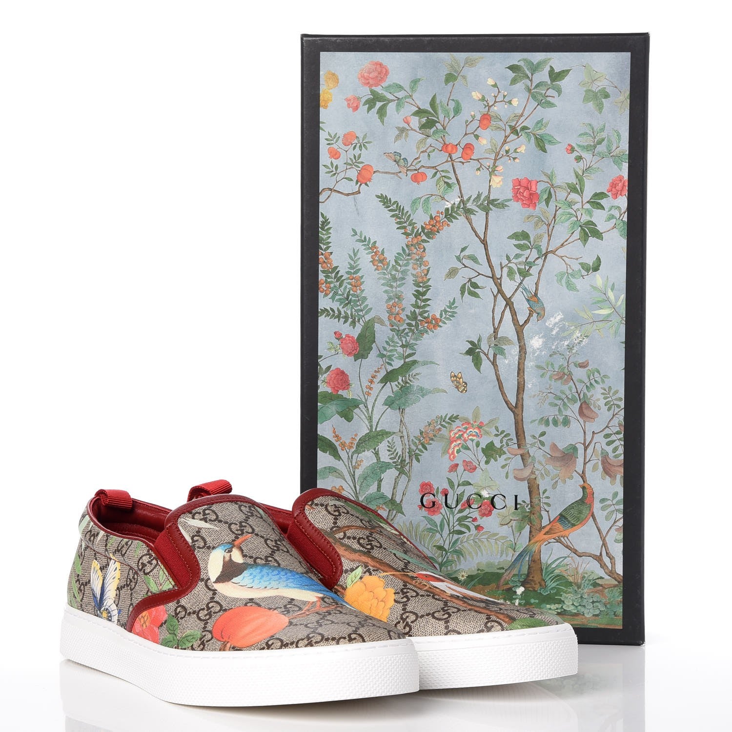 Gucci GG Supreme Monogram Tian Mens Dublin Slip On Sneakers 10 Beige Multicolor Red 11 of 11