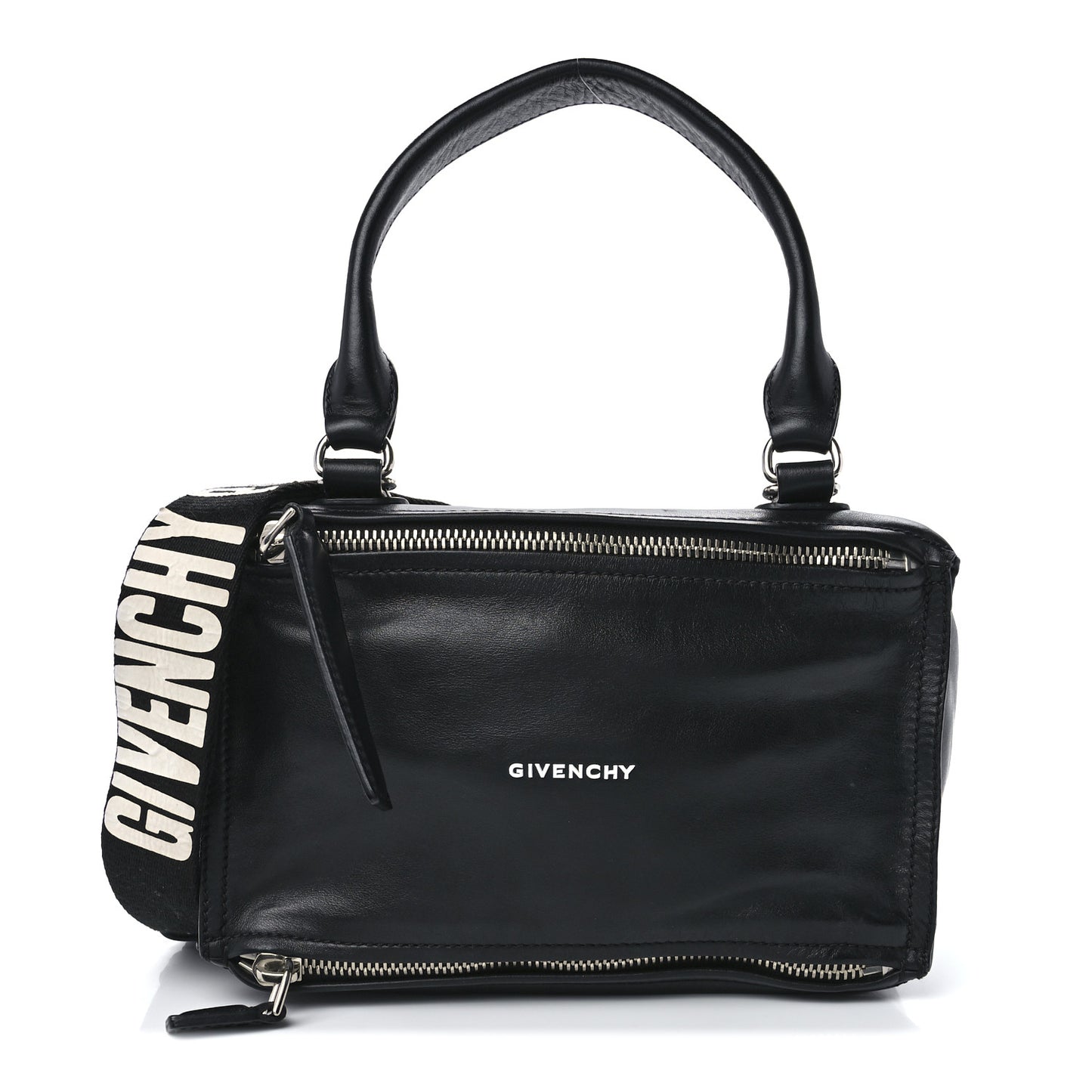 Calfskin Medium Pandora Logo Strap Black