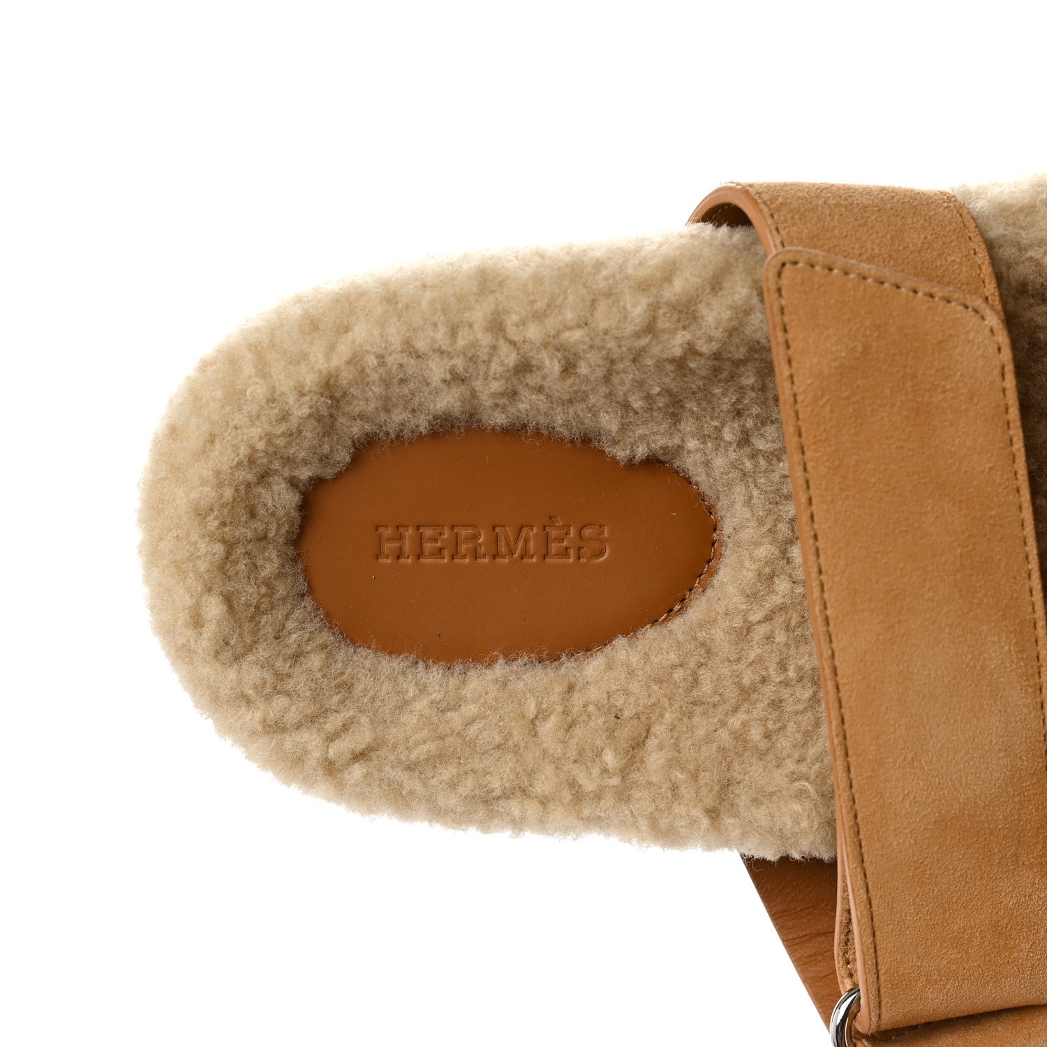 Hermes Suede Goatskin Woolskin Womens Chypre Sandals 37 Golden Beige 7 of 7