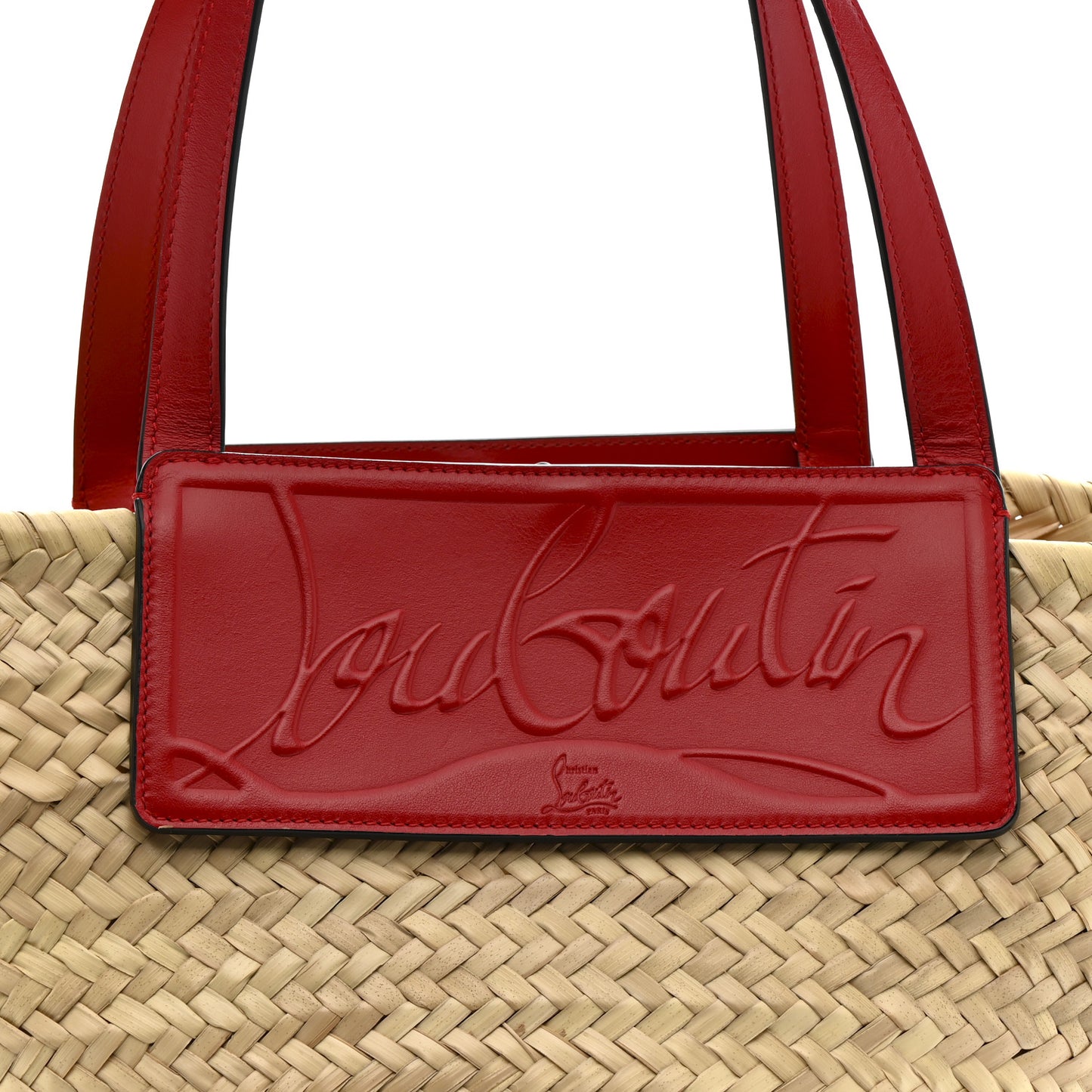 Woven Straw Loubishore Tote Red