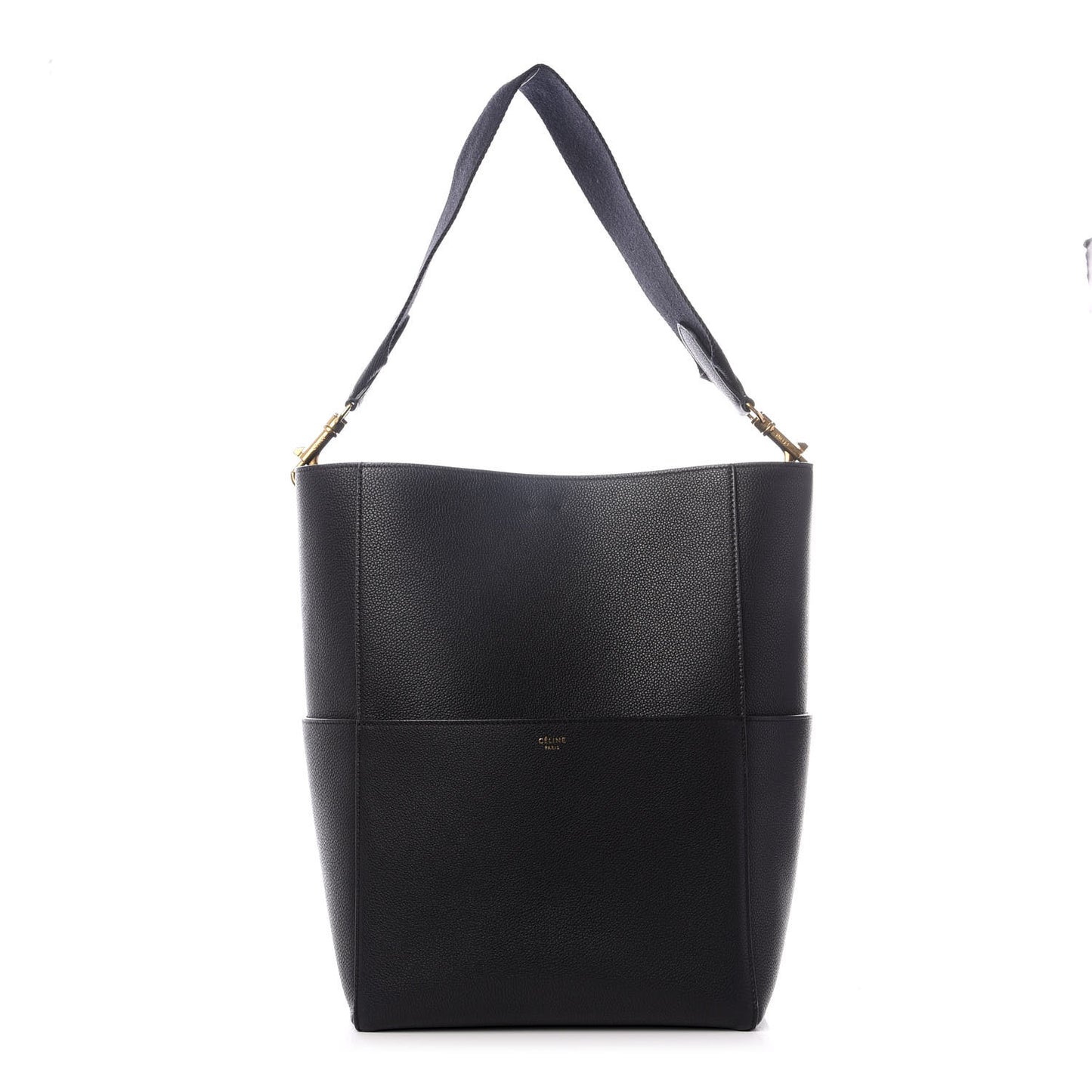 Soft Grained Calfskin Sangle Bucket Bag Black