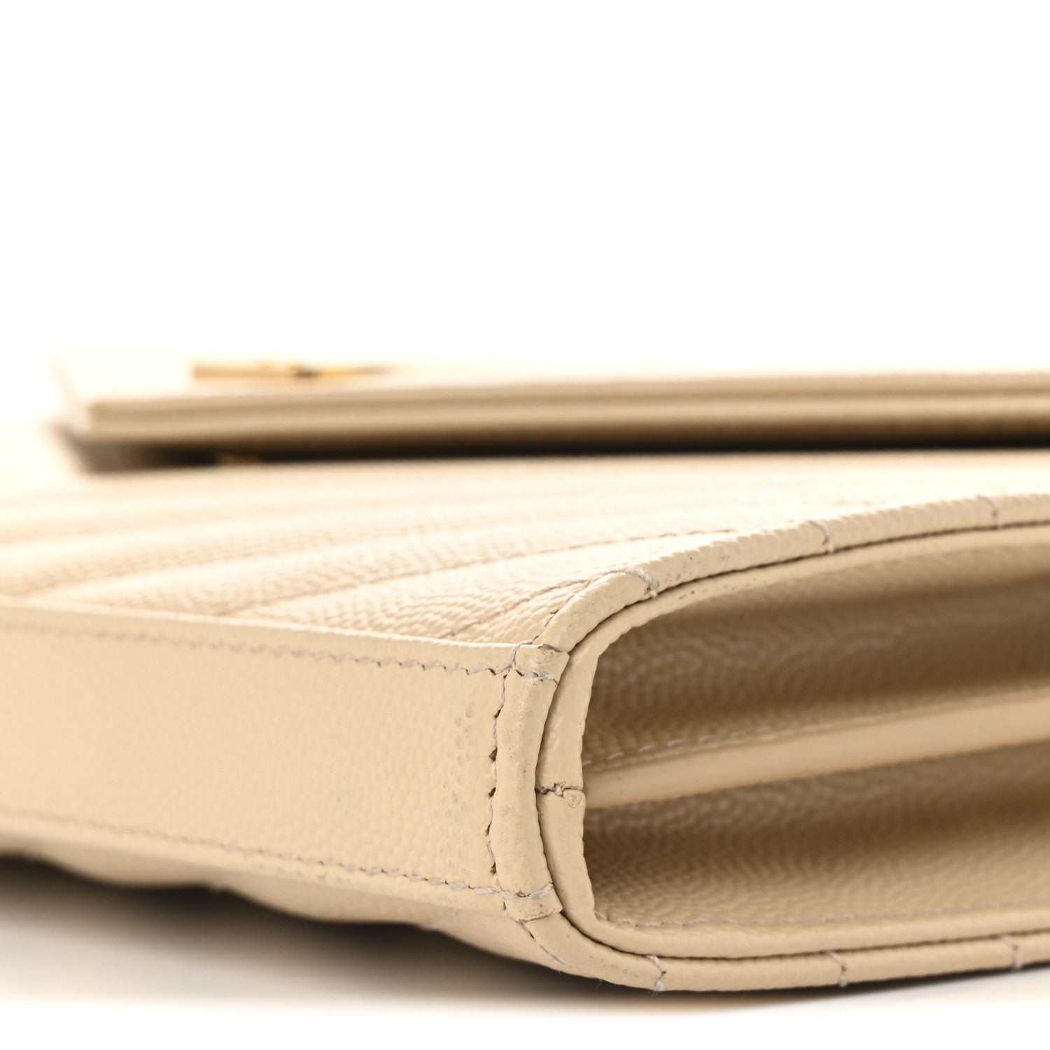 Saint Laurent Grain De Poudre Matelasse Chevron Monogram Chain Wallet Nude Powder 10 of 13
