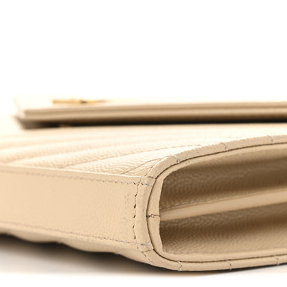 Saint Laurent Grain De Poudre Matelasse Chevron Monogram Chain Wallet Nude Powder 10 of 13