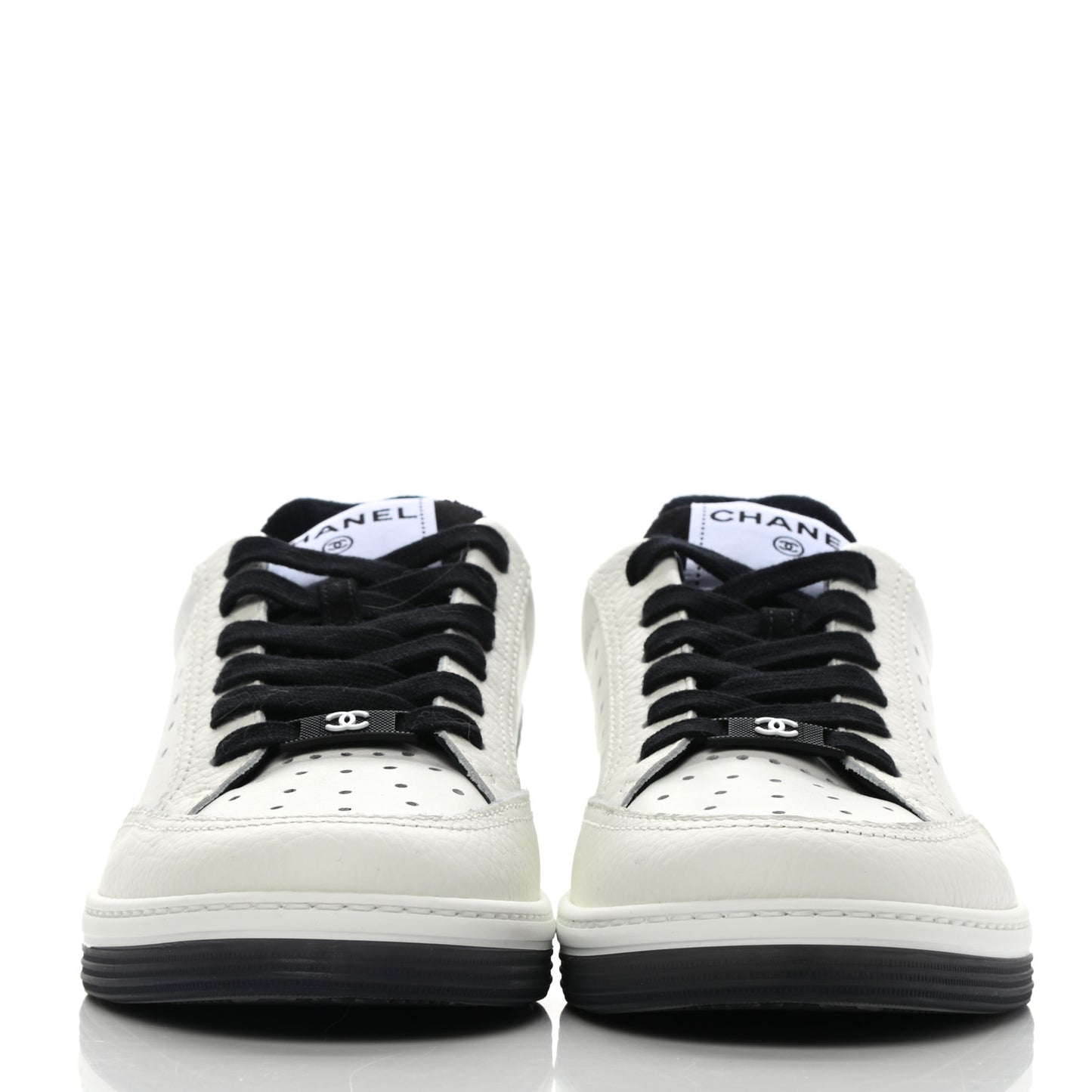 Grained Calfskin Fabric Womens Logo Sneakers 38.5 White Black