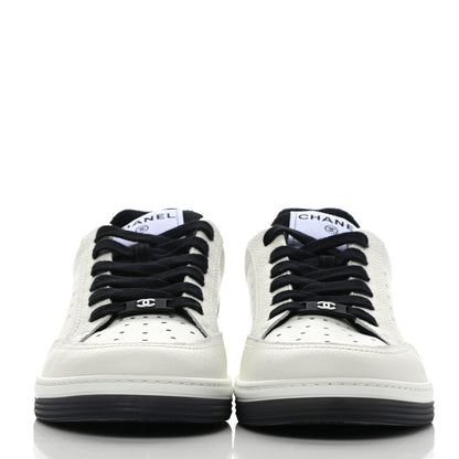 Chanel Grained Calfskin Fabric Womens Logo Sneakers 38.5 White Black 2 of 8