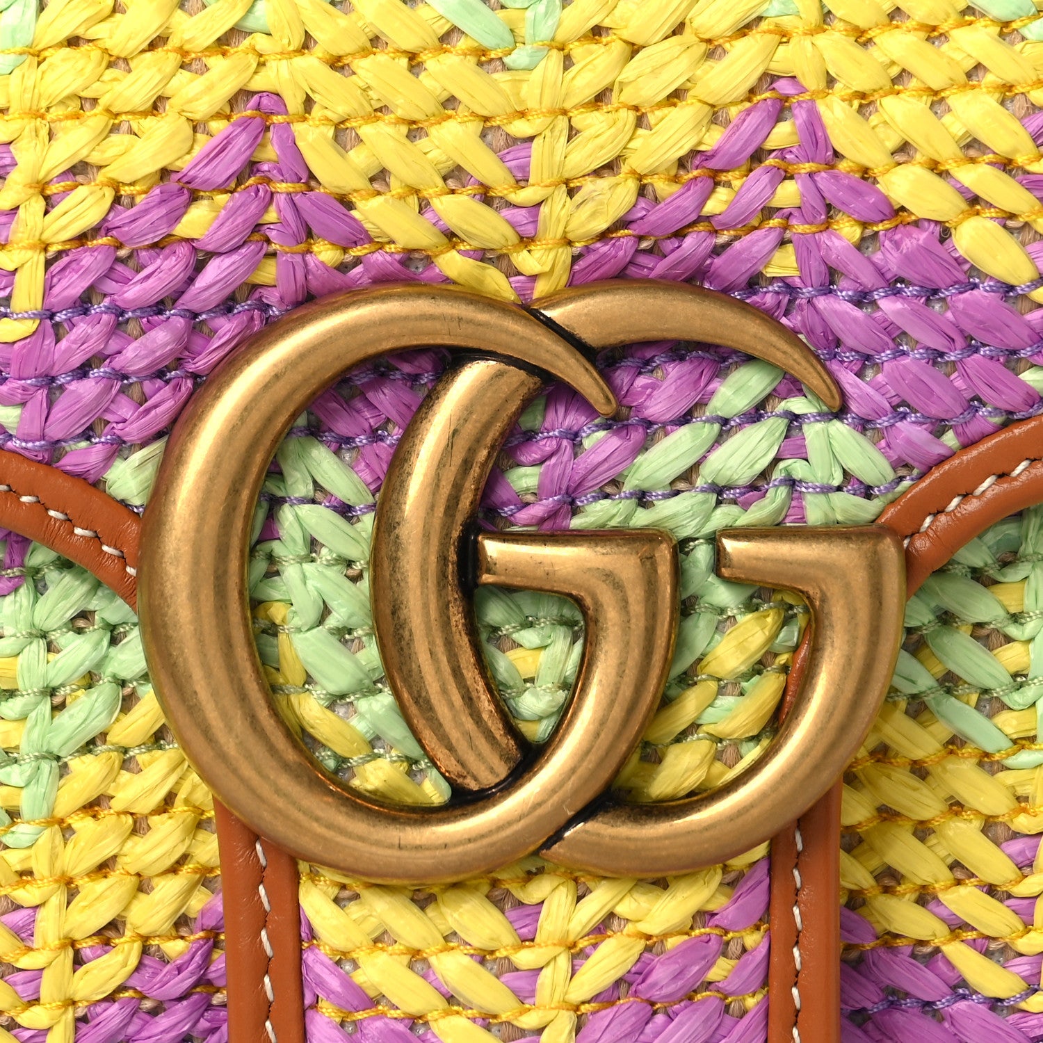 Gucci Calfskin Raffia Woven Small GG Marmont Shoulder Bag Multicolor 8 of 10