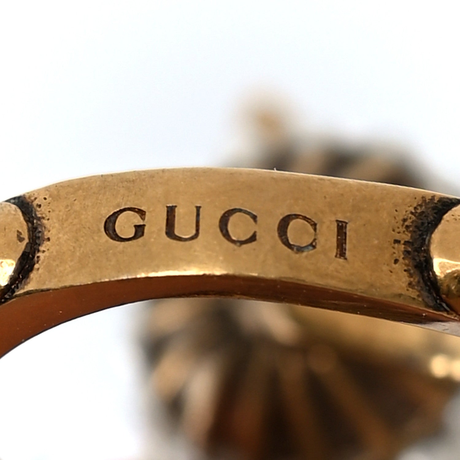 Gucci Metal Pearl Spike Studded Wrap Ring 7.75 Aged Gold 4 of 4