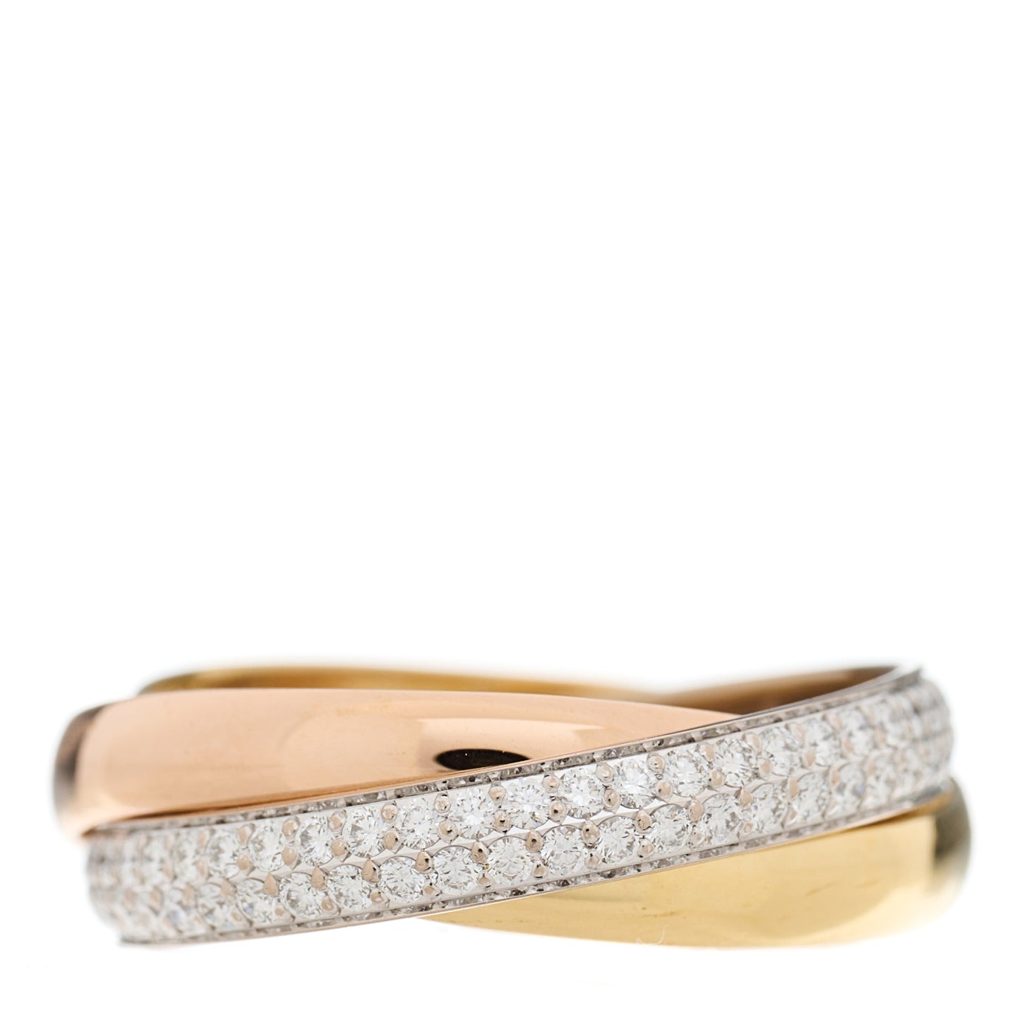 18K White Yellow Pink Gold Diamond Small Trinity Paved Ring 50 5.25