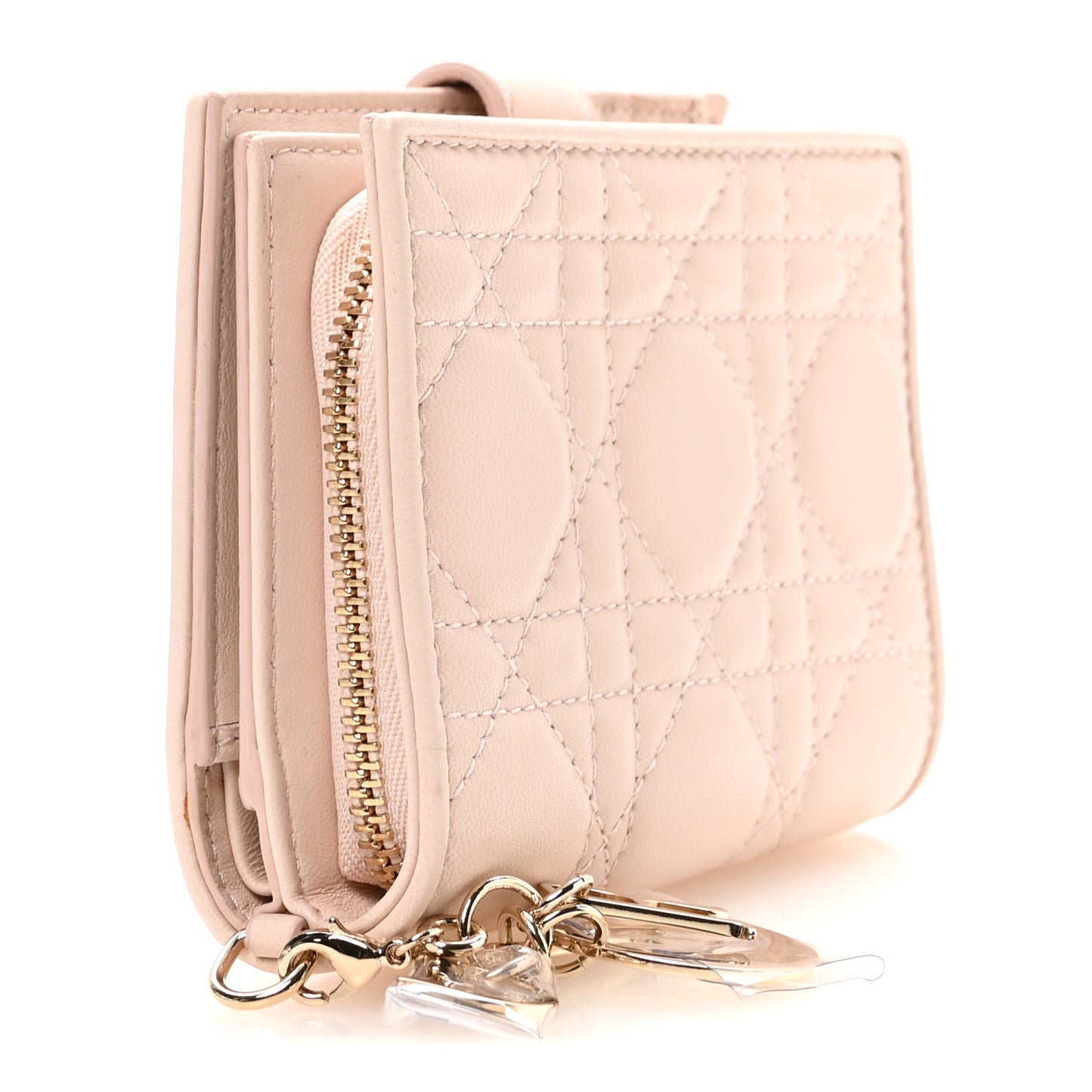 Lambskin Cannage Lady Dior Eden Wallet Rose Poudre