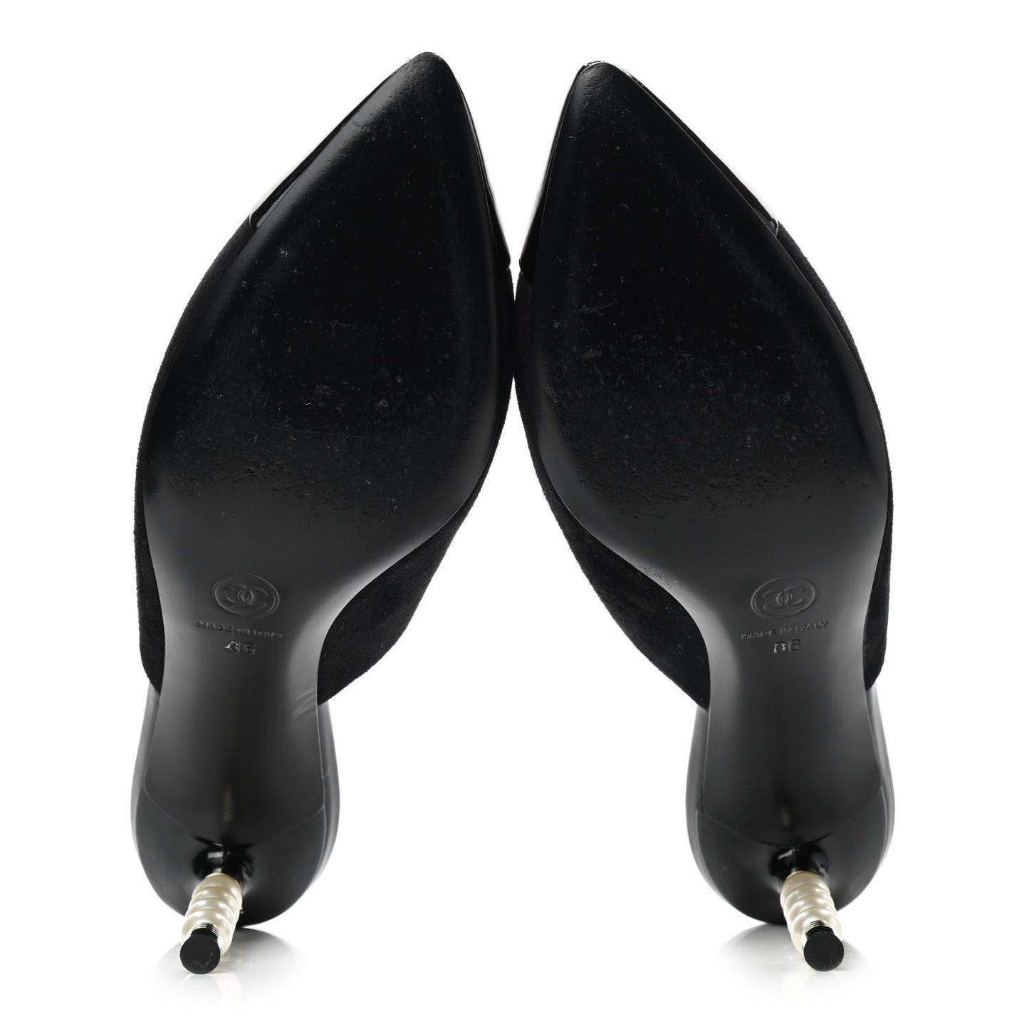 Suede Patent Calfskin Cap Toe Pearl Mule 36 Black