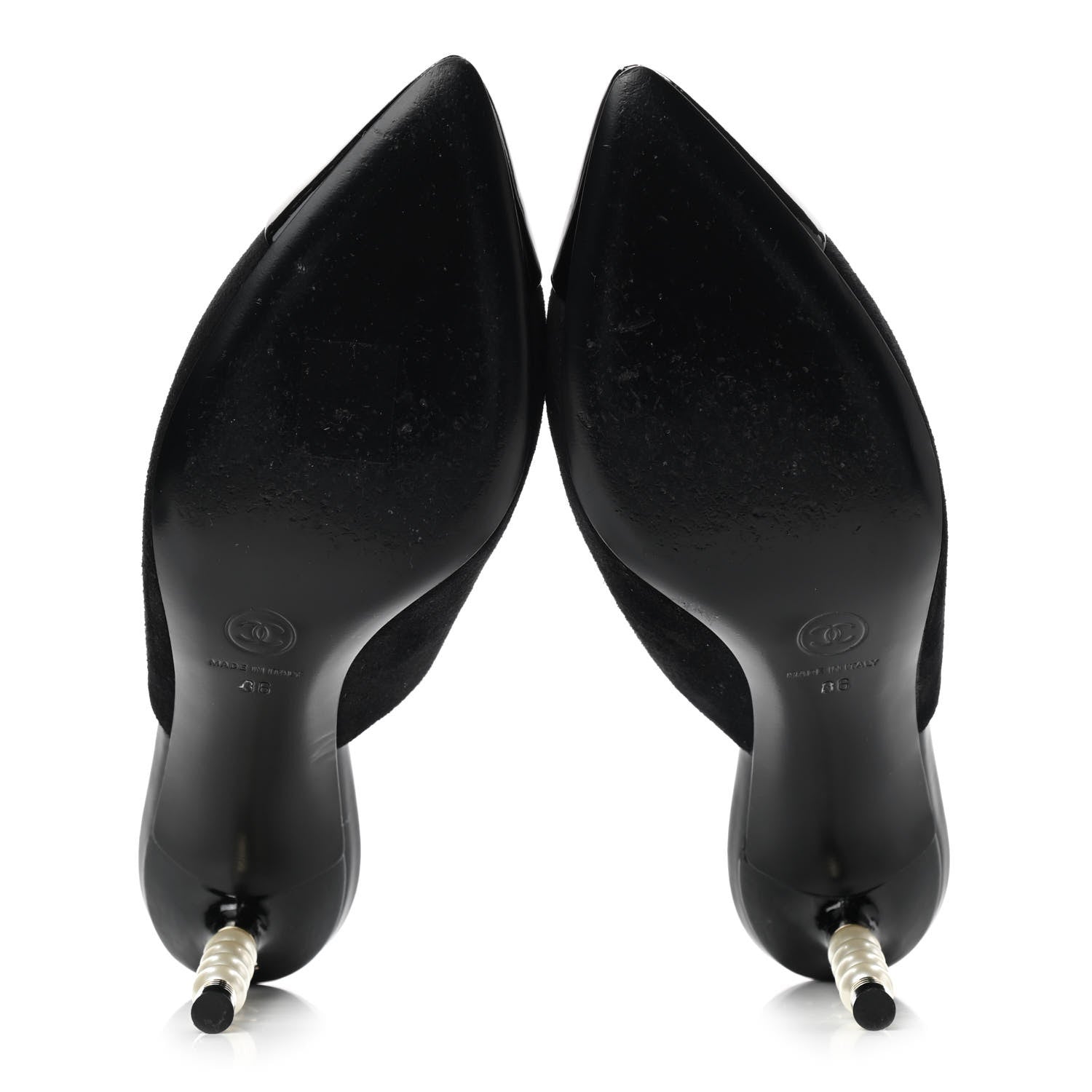 Chanel Suede Patent Calfskin Cap Toe Pearl Mule 36 Black 5 of 9