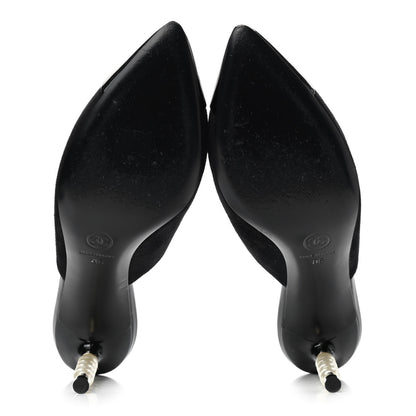 Chanel Suede Patent Calfskin Cap Toe Pearl Mule 36 Black 5 of 9