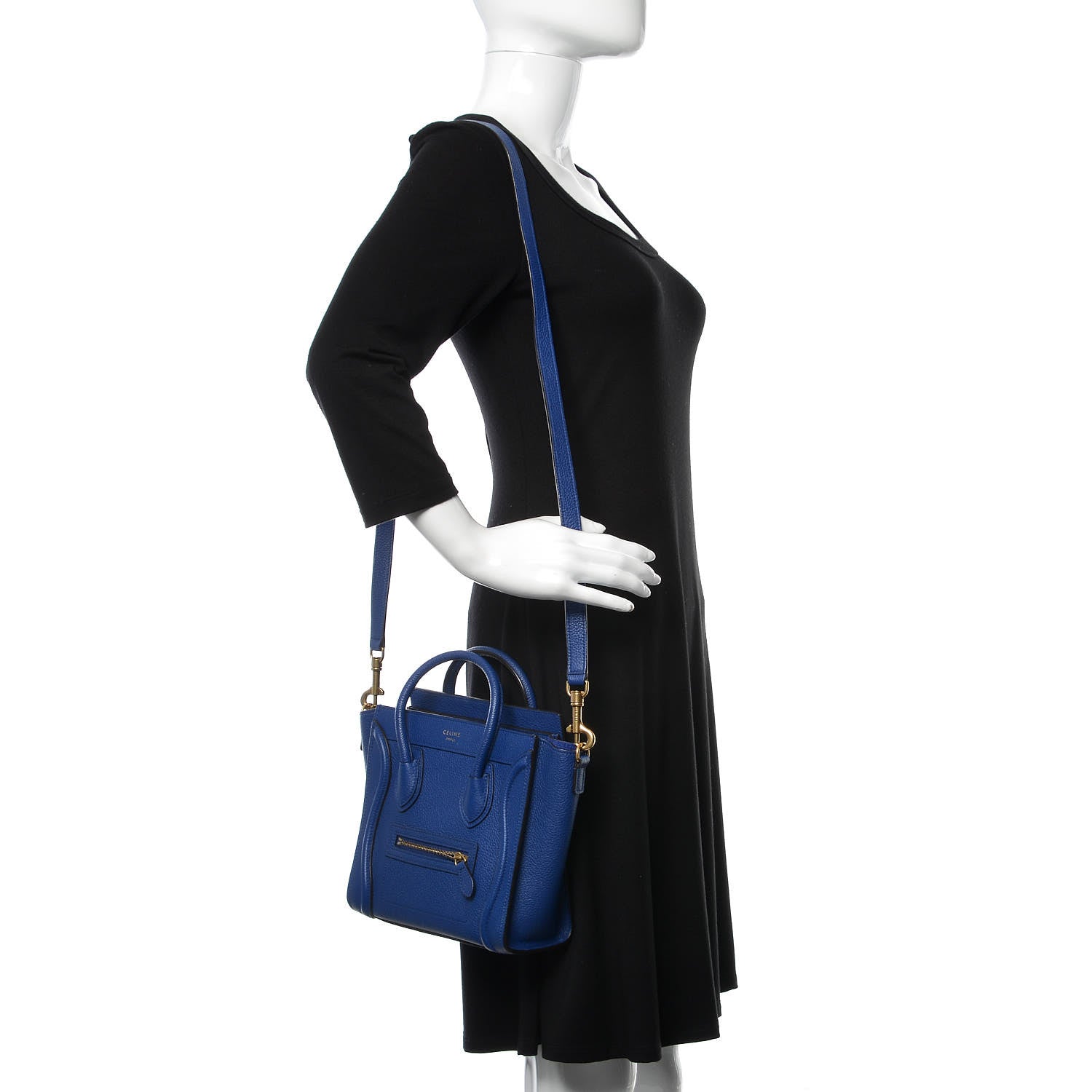 Celine Drummed Calfskin Nano Luggage Indigo 2 of 10