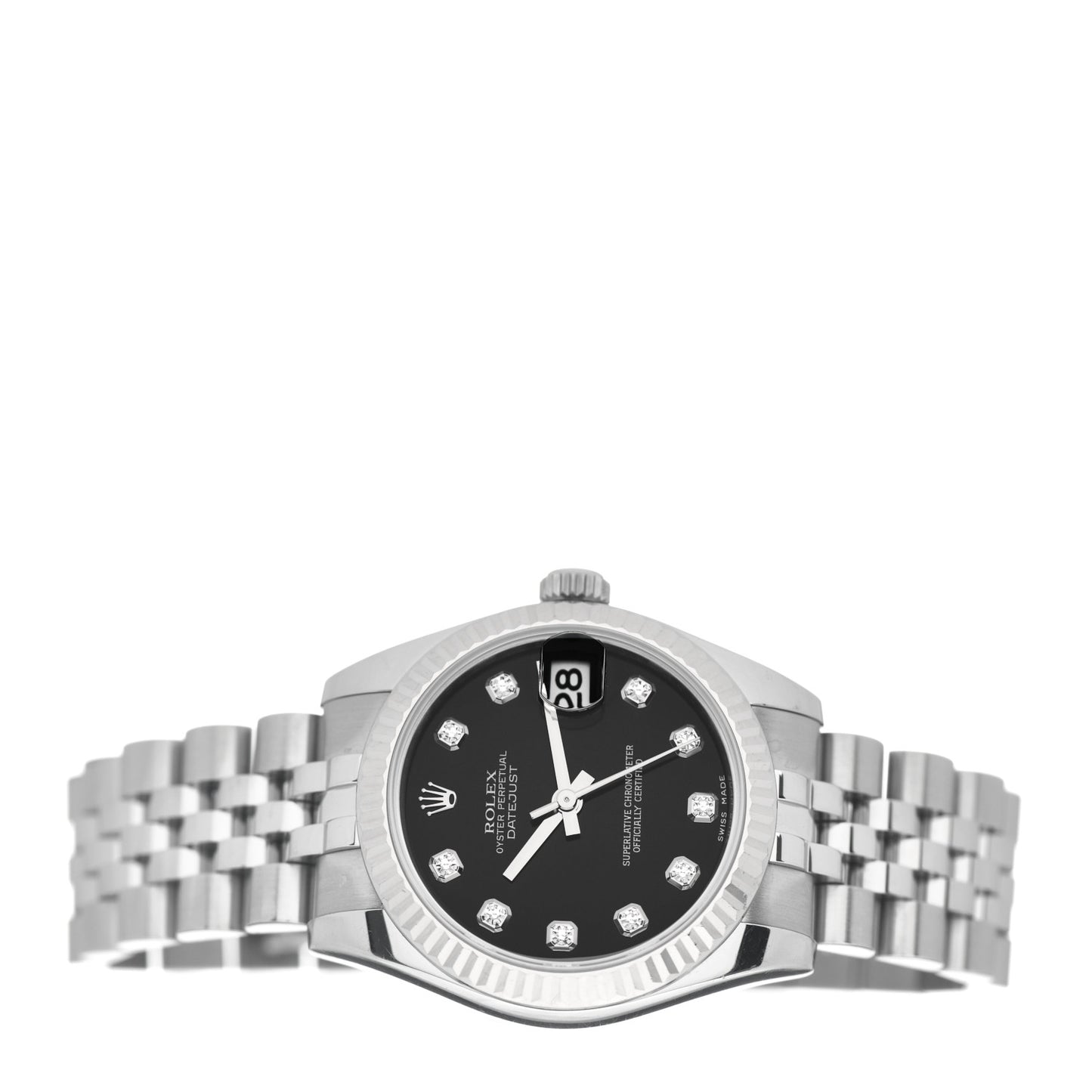 Stainless Steel 18K White Gold Diamond 31mm Oyster Perpetual Datejust Watch Black 178274