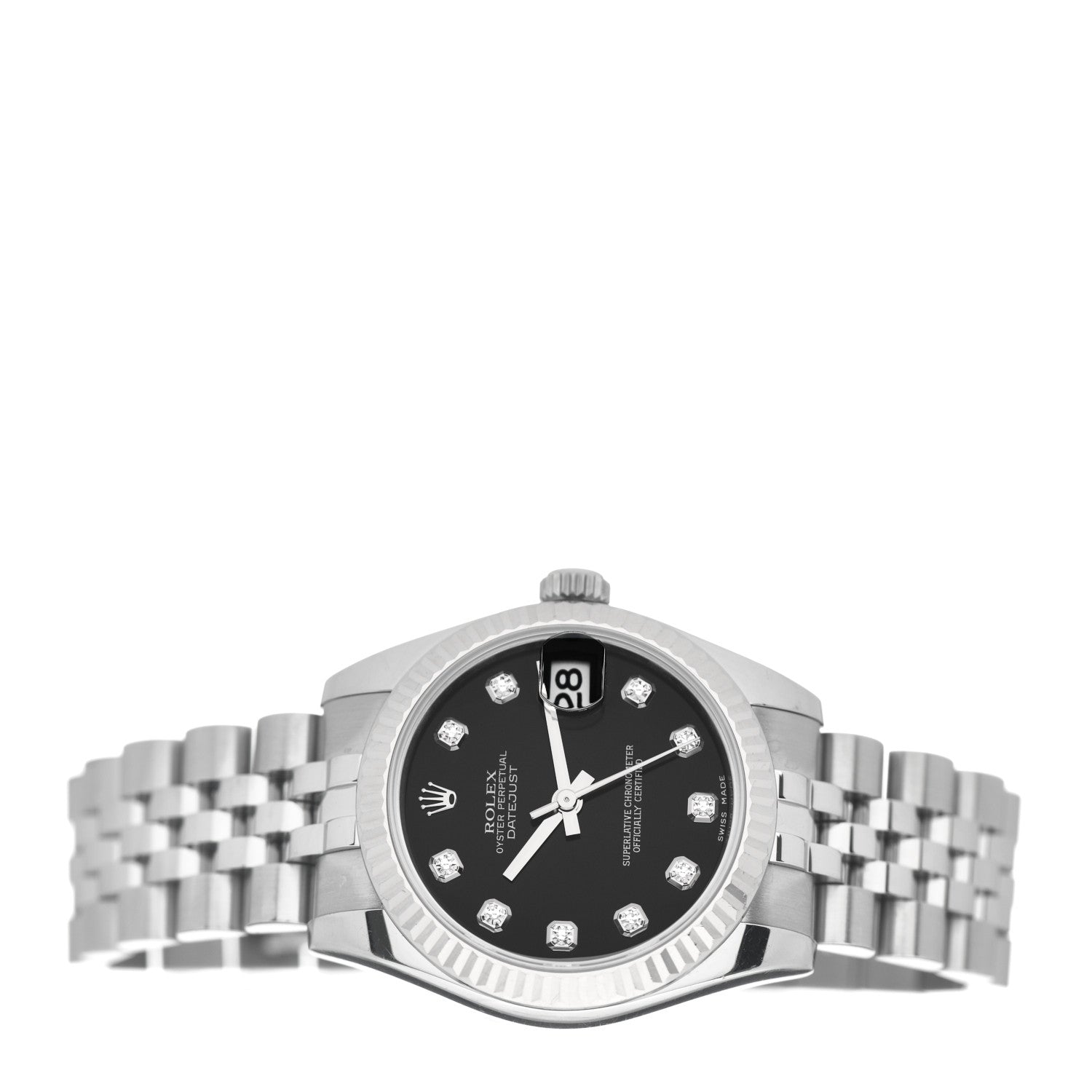 Rolex Stainless Steel 18K White Gold Diamond 31mm Oyster Perpetual Datejust Watch Black 178274 2 of 5