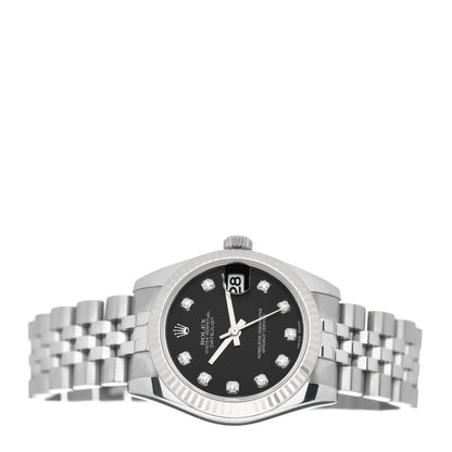 Rolex Stainless Steel 18K White Gold Diamond 31mm Oyster Perpetual Datejust Watch Black 178274 2 of 5