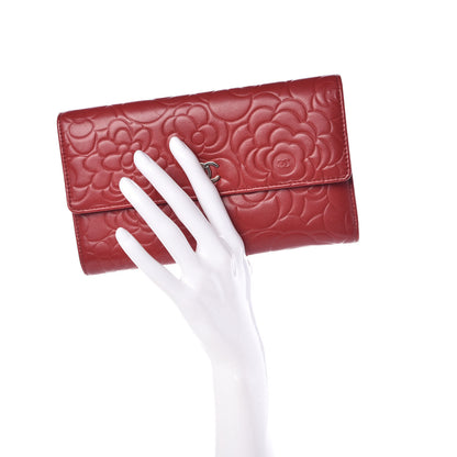 Chanel Lambskin Embossed Camellia Large Gusset Flap Wallet Red 2 of 10