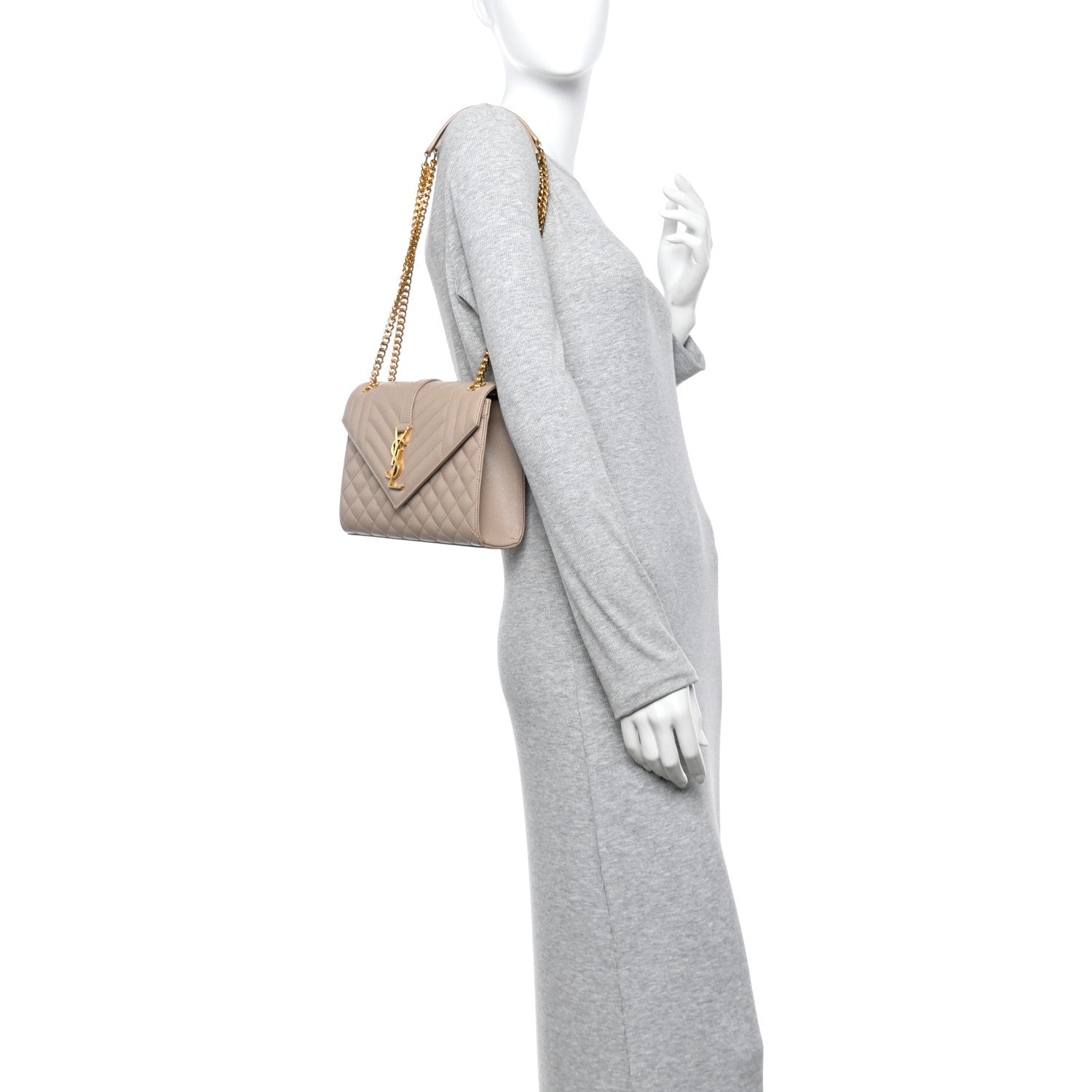 Saint Laurent Grain De Poudre Textured Mixed Matelasse Medium Triquilt Monogram Satchel Dark Beige 2 of 10