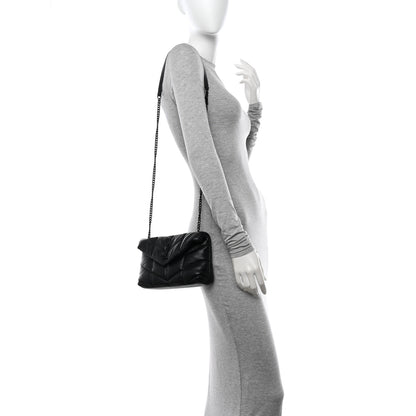 Saint Laurent Calfskin Quilted Toy Loulou Puffer Monogram Monochrome Chain Satchel Black 2 of 10