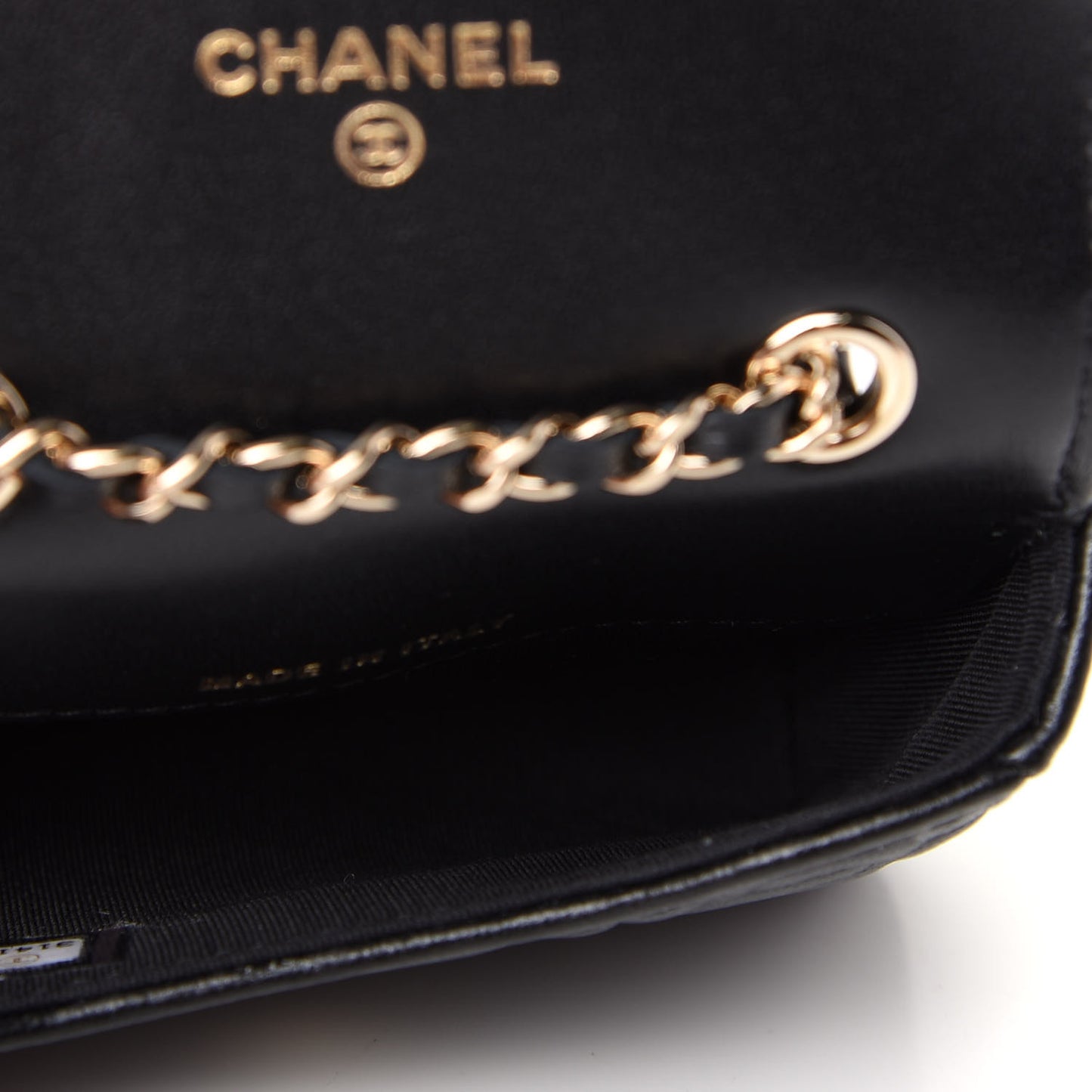 Lambskin Camellia Embossed Chain Belt Bag Black