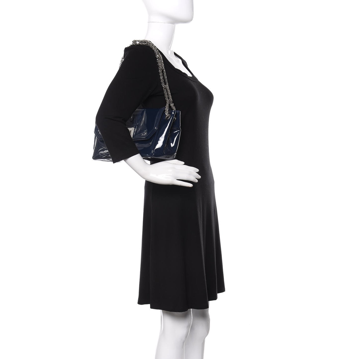 Patent Calfskin Mademoiselle Lock Bijoux Chain Flap Blue