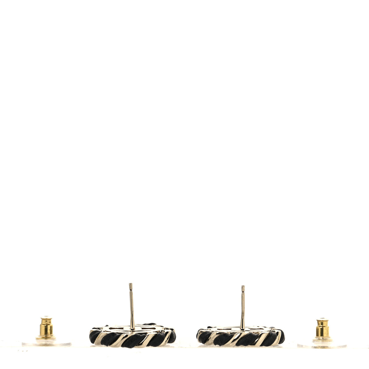 Crystal Lambskin Chain CC Stud Earrings Black Gold