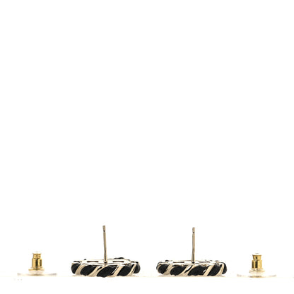 Chanel Crystal Lambskin Chain CC Stud Earrings Black Gold 3 of 5