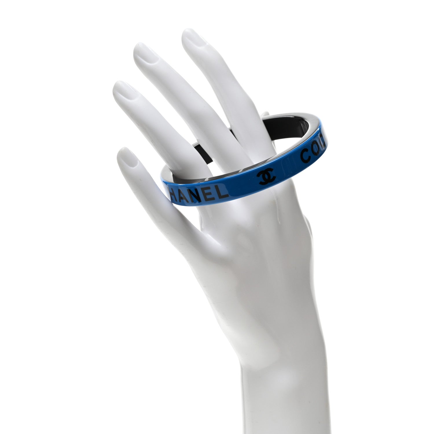 Chanel Resin Logo Bangle Bracelet Blue Black 2 of 5