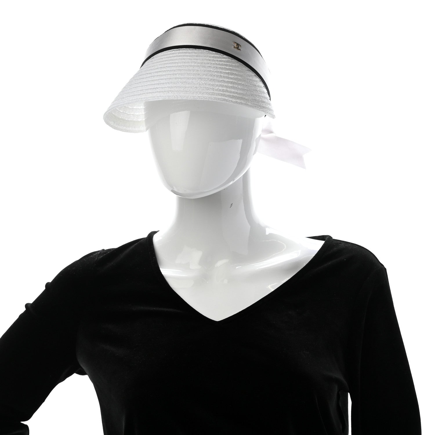 Chanel Abaca Cotton Ribbon Visor S Ecru White 2 of 9